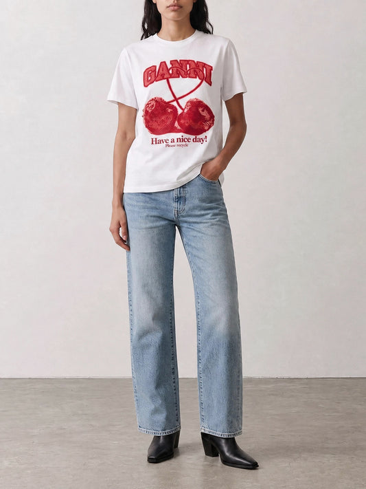 Crewneck t-shirts Logo White - Ganni Women | PLP | VIETTI Online Store | 2