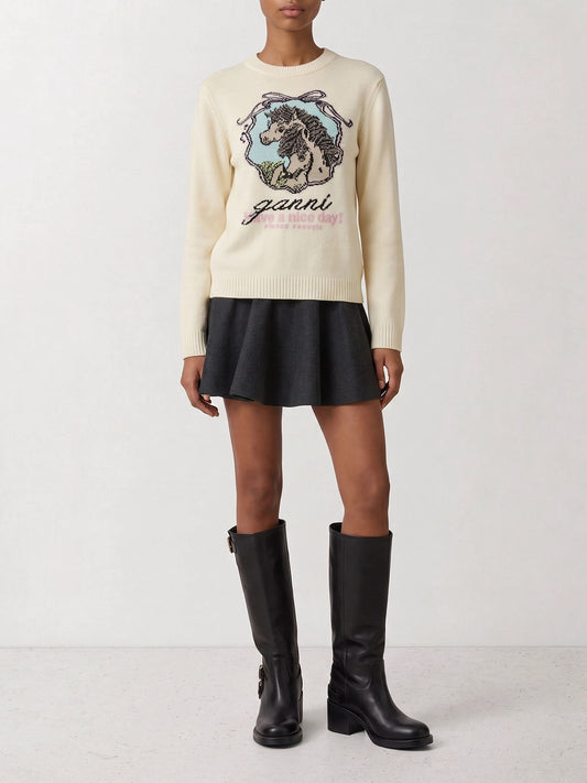 Crewneck sweaters Textured knit White - Ganni Women | PLP | VIETTI Online Store | 2