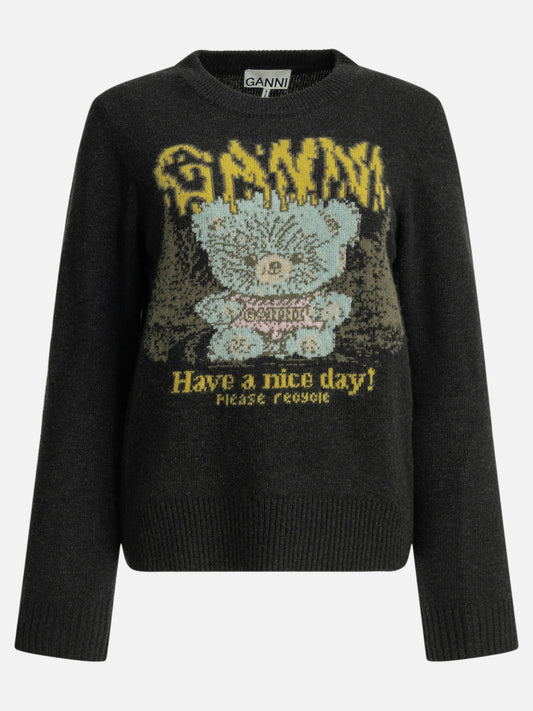 Ganni "Teddy" Crew-Neck Sweater Black