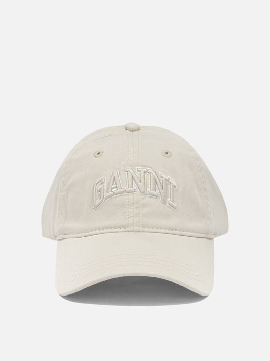 Ganni Baseball cap with logo Beige