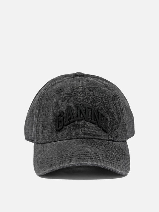 Ganni Denim baseball cap Black
