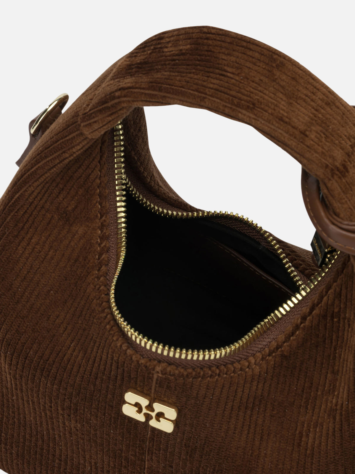 Ganni "Mini Hobo Corduroy" Small Handbag Brown