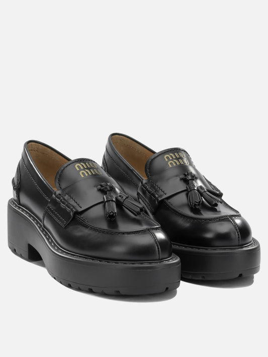 Miu Miu Brushed-leather loafers Black