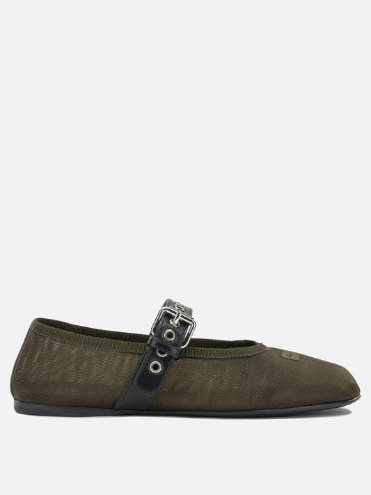 Miu Miu Mary Jane Mesh Ballet Flats Green
