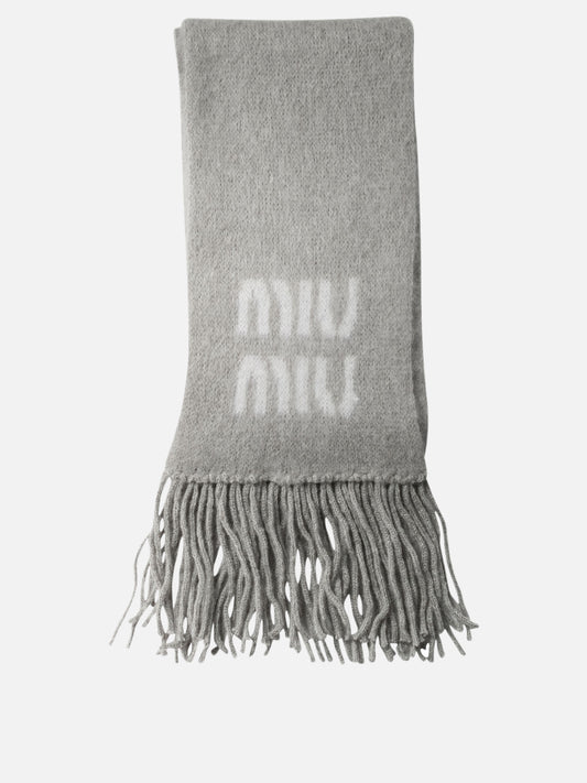 Miu Miu Merino Wool Fringed Scarf Grey