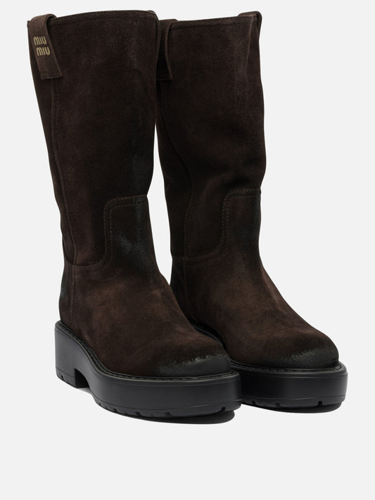 Pull-on boots 100% calf leather - 100% rubber Brown - Miu Miu Women | PLP | VIETTI Online Store | 2