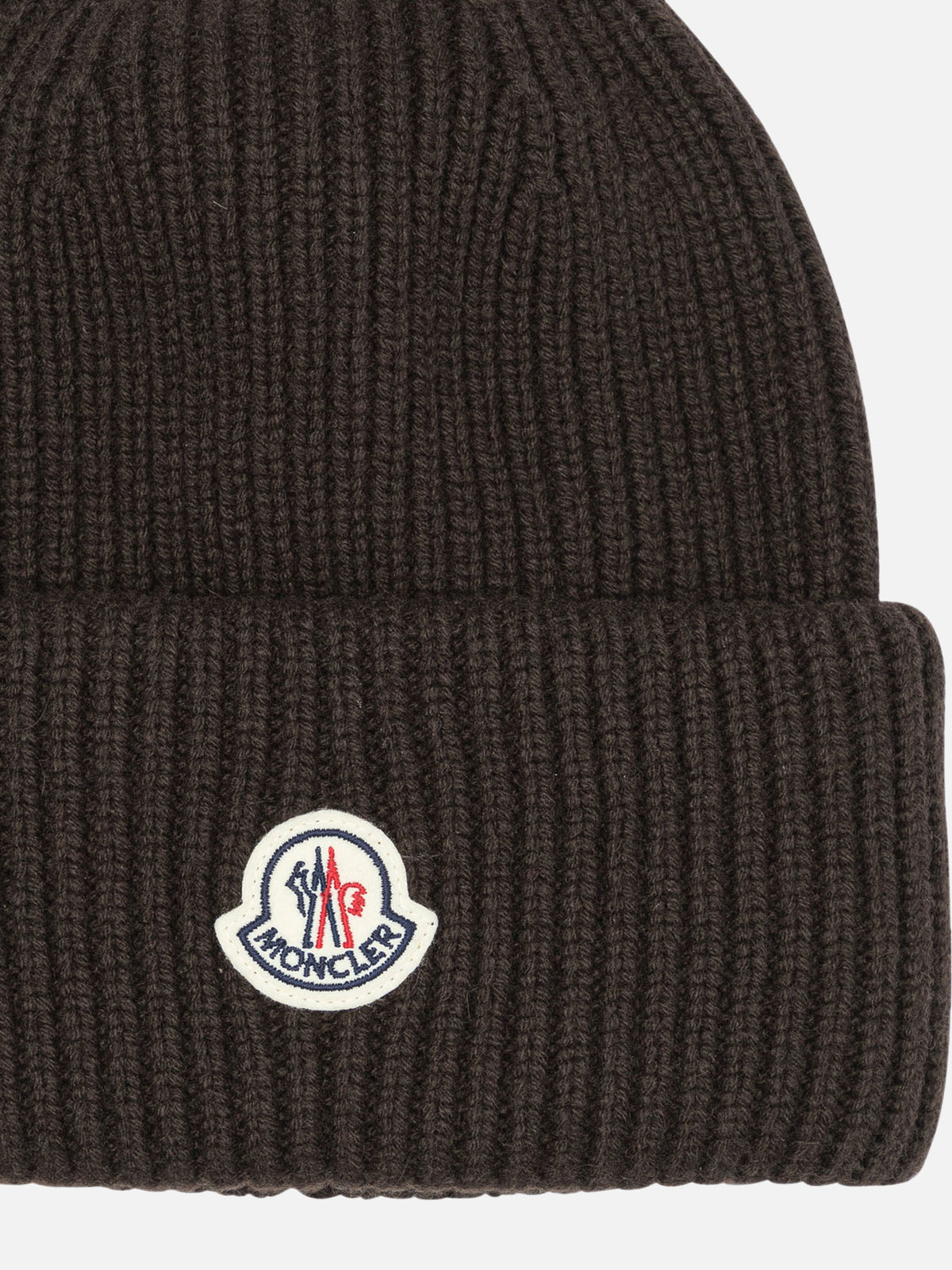Moncler Wool and cashmere beanie with logo Brown