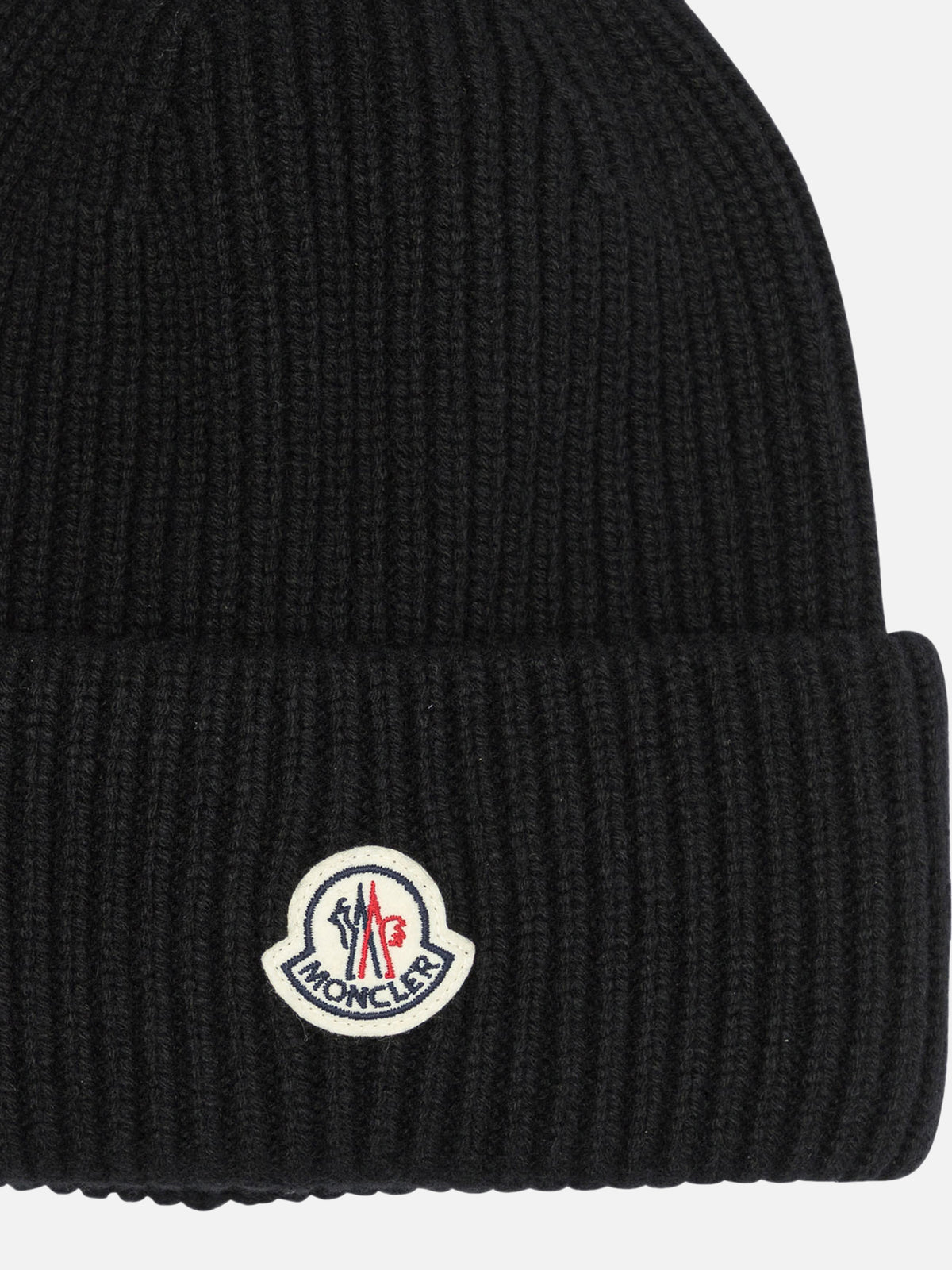 Moncler Wool and cashmere beanie with logo Black