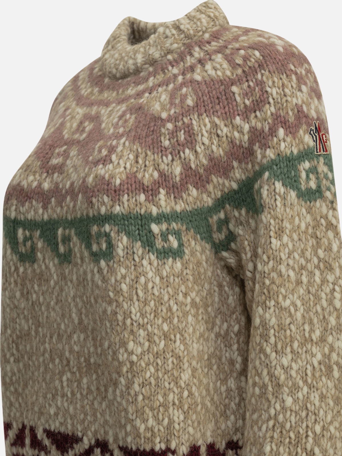 Moncler Grenoble Crew-neck sweater with logo Beige