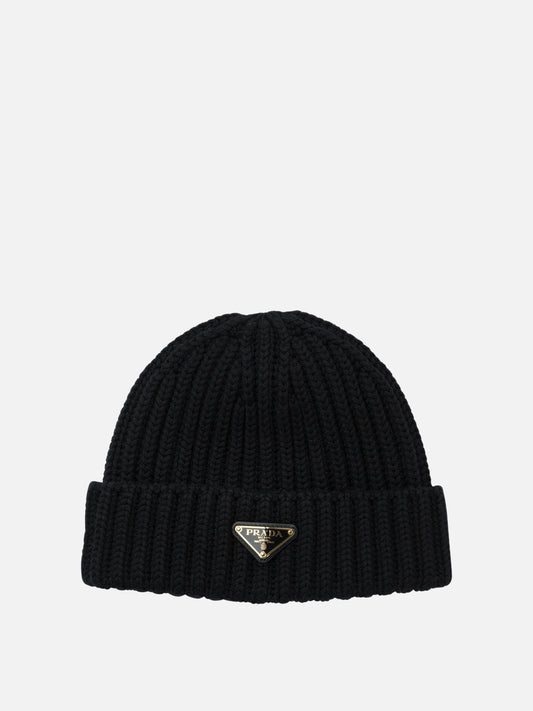 Prada Wool beanie with logo Black