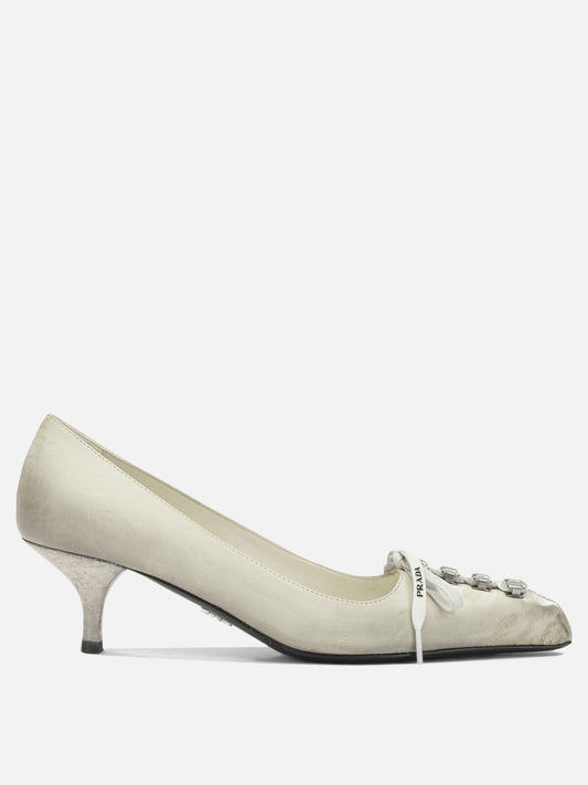 Prada Antique-Finish Leather Pumps White