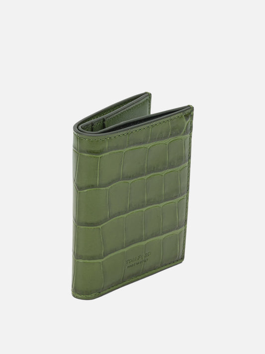 Tom Ford Foldable crocodile-print cardholder Green