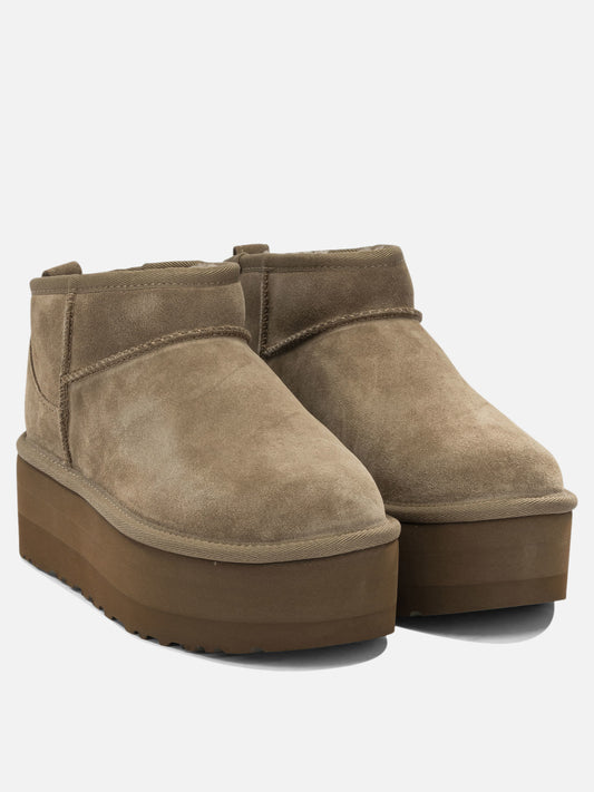 Ugg "Classic Ultra Mini Platform" Pull-On Ankle Boots Brown