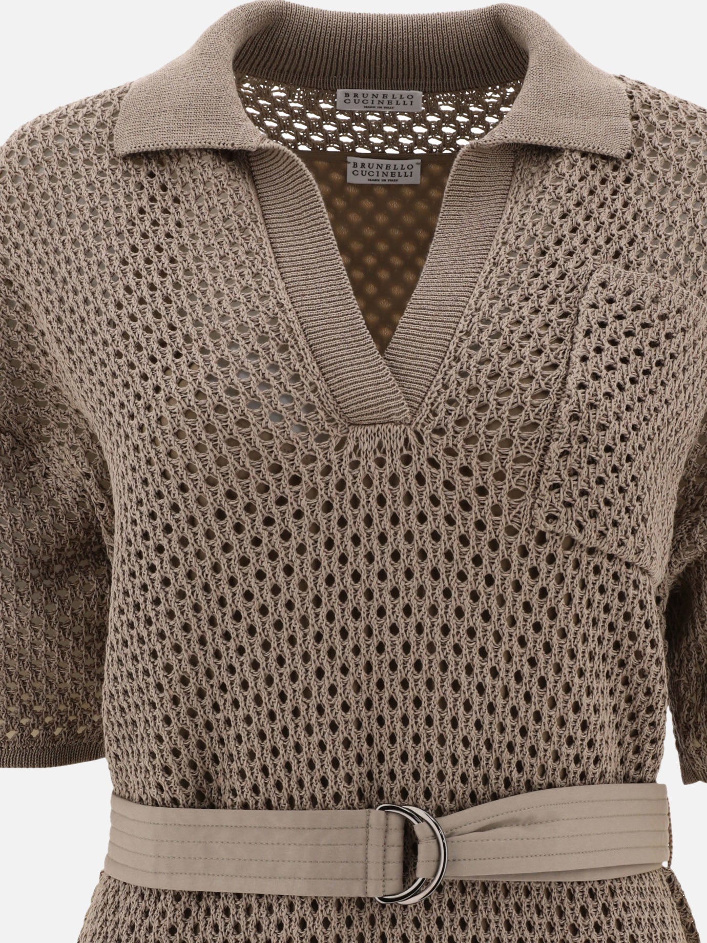 Net knit dress with belt