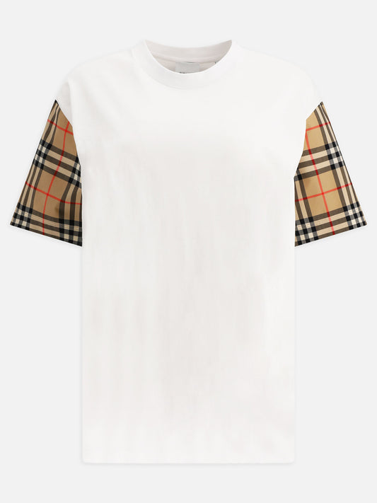 T-shirt with check sleeves