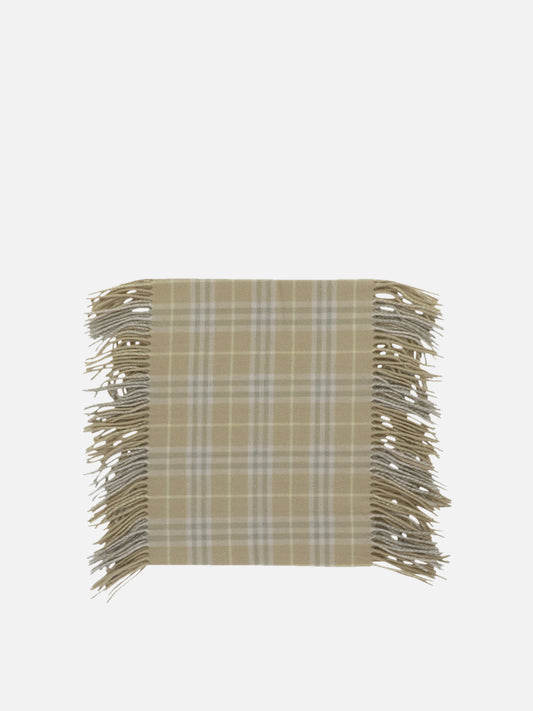 Check cashmere fringed scarf