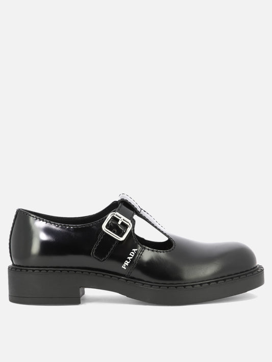 Brushed-leather Mary Jane T-strap shoes