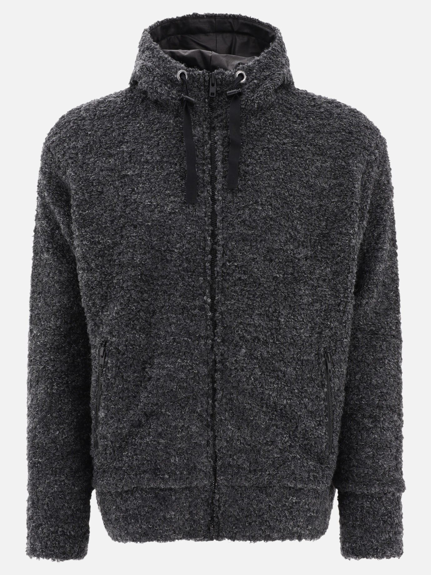 Textured drawstring zipped hoodie