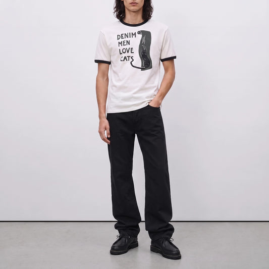 KAPITAL "Ring (Denim Men Love Cats)" Crew-Neck T-Shirt White

