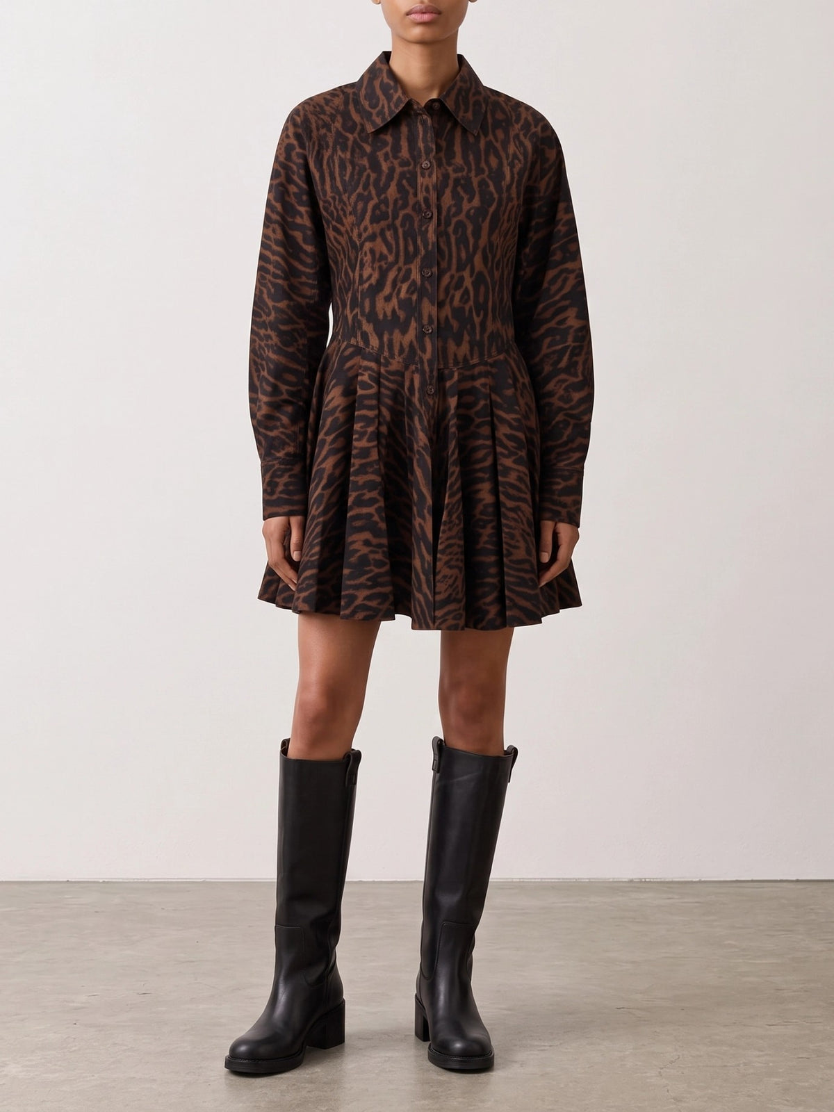 Ganni "Leopard" Short Dress Brown - VIETTI