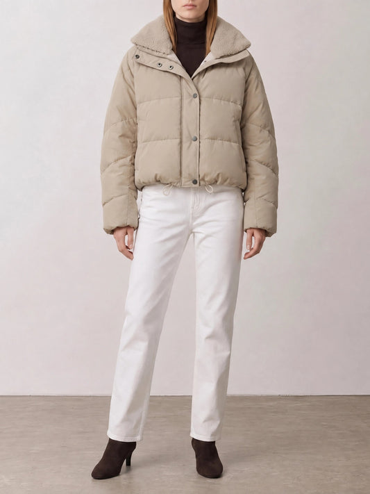 Brunello Cucinelli Short down jacket in techno cotton taffeta - Beige

