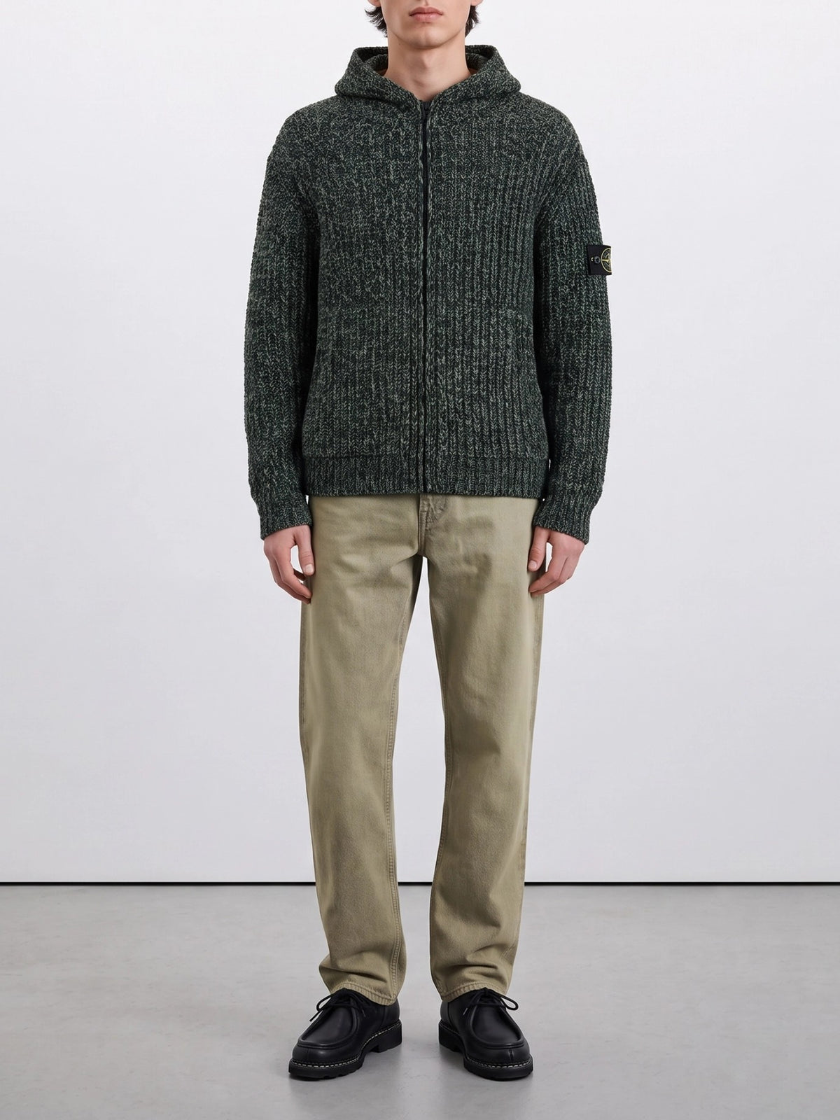 Stone Island Zip-Up Sweater Made of Mouliné Cotton Green - VIETTI