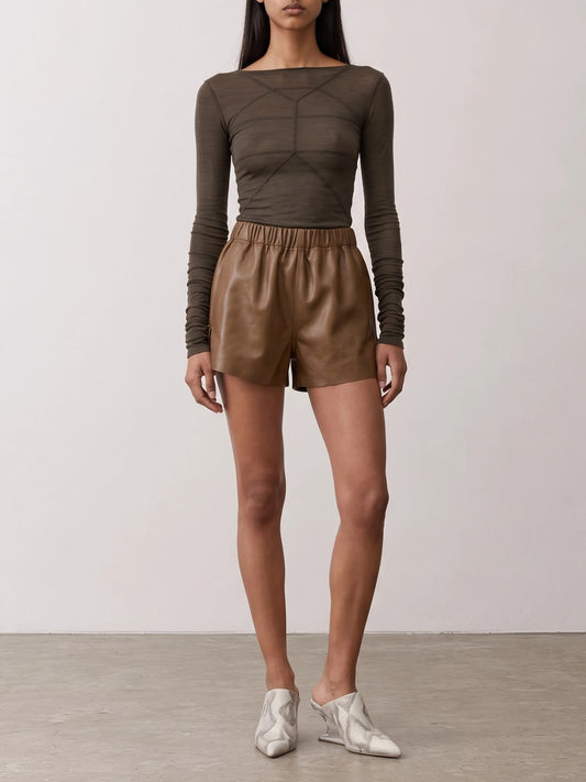 Rick Owens "LS Temple T" Casual Top Brown

