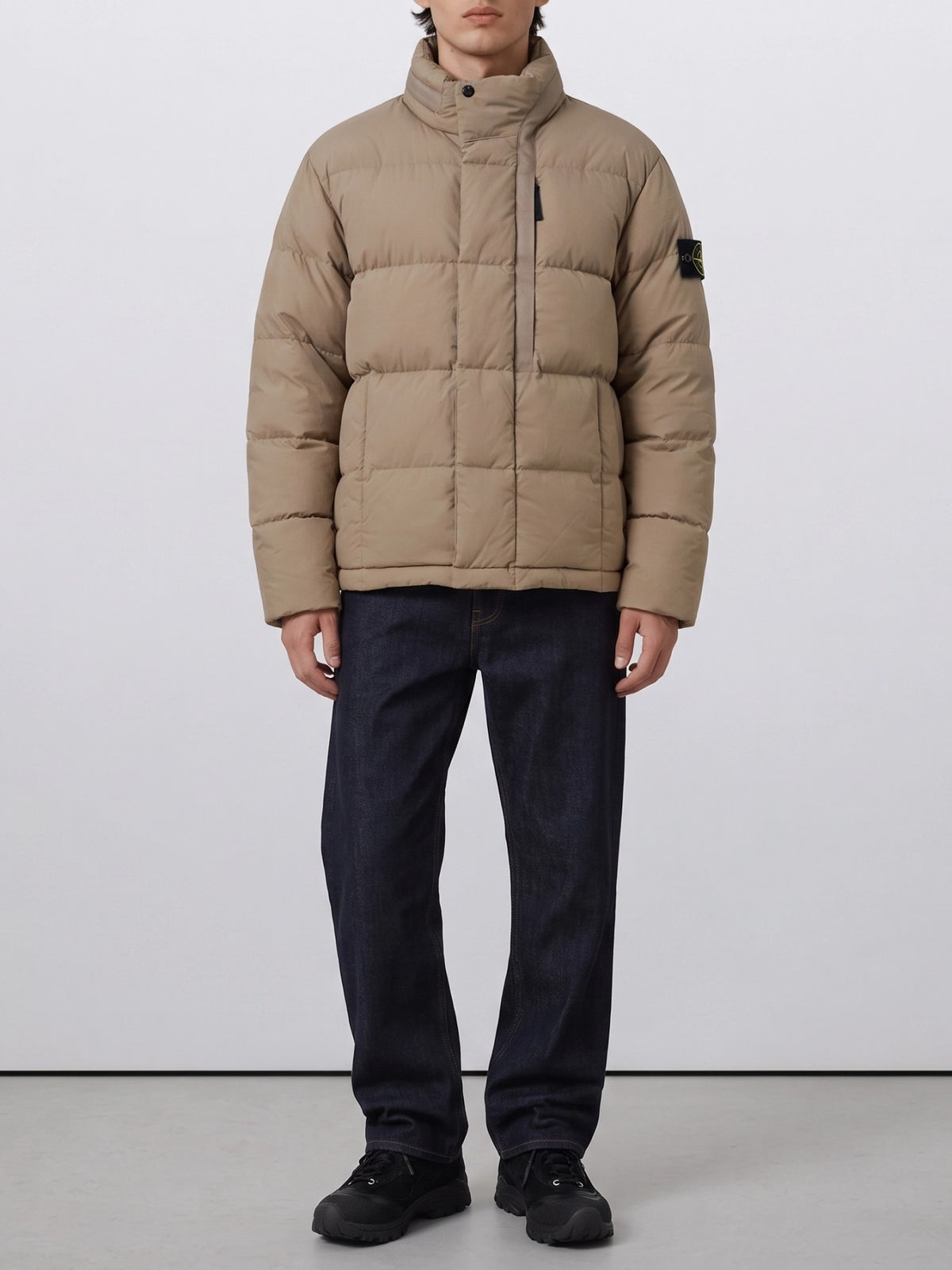 Stone Island Short down jacket with logo Beige - VIETTI