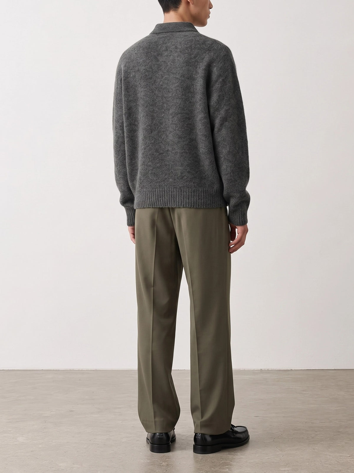 Ami Paris Polo Sweater with Logo Grey - VIETTI