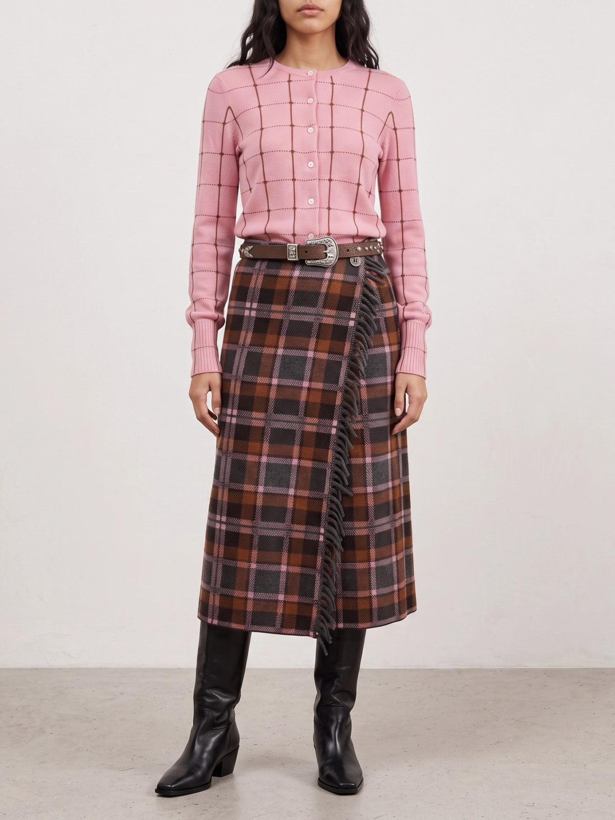 Guest in Residence "Tartan Wrap" Midi Skirt Pink - VIETTI
