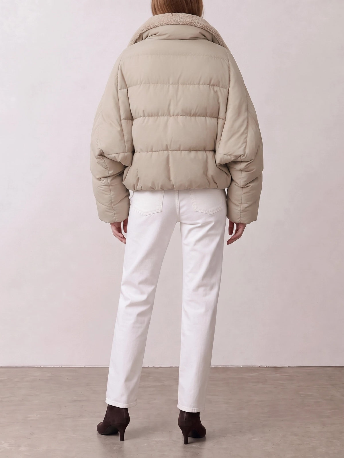Brunello Cucinelli Short down jacket in techno cotton taffeta Beige - VIETTI