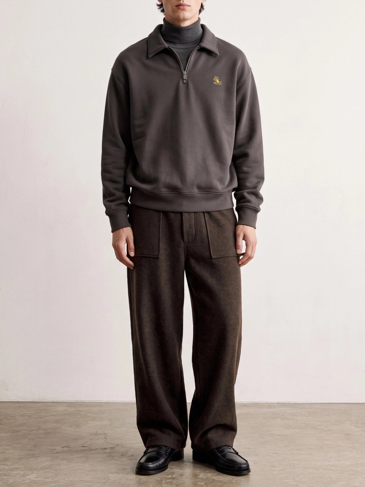 Maison Kitsuné "Chillax Fox" Polo-Collar Sweatshirt Grey - VIETTI