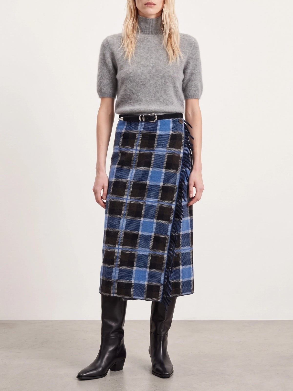 Guest in Residence "Tartan Wrap" Midi Skirt Blue - VIETTI