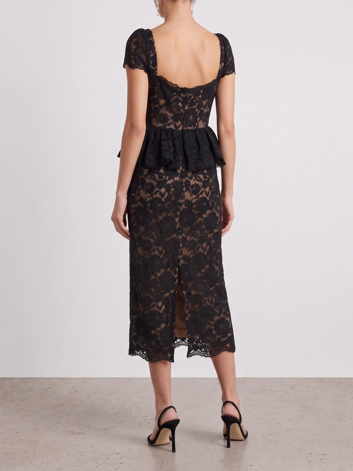 Self-portrait Midi-length sheath dress with ruffles Black - VIETTI