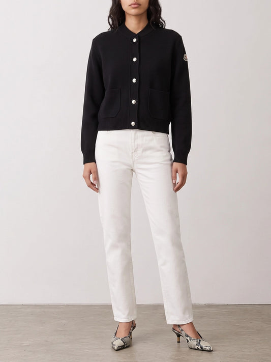 Moncler Wool Cardigan with Logo Black


