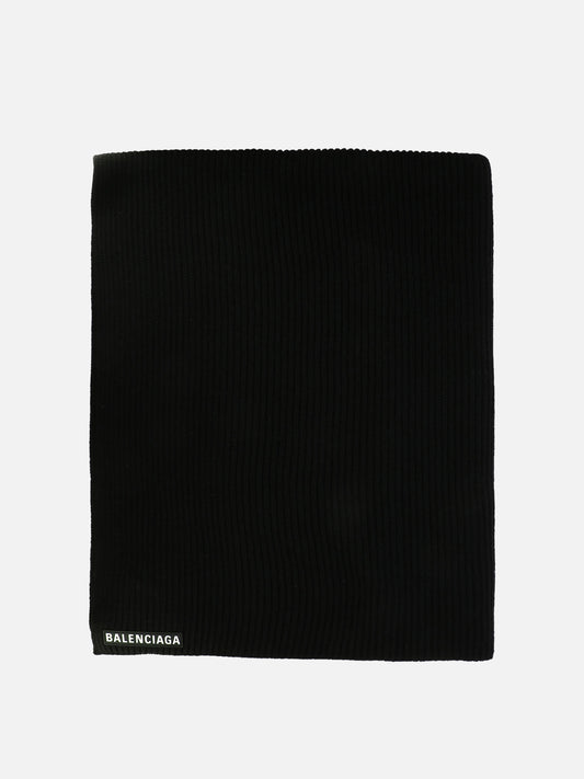 Logo-patch wool scarf