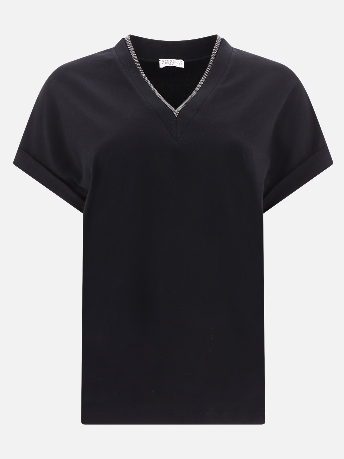 V neck t-shirts Solid colour  Black - Brunello Cucinelli Women | PDP | VIETTI Online Store | thumbnail