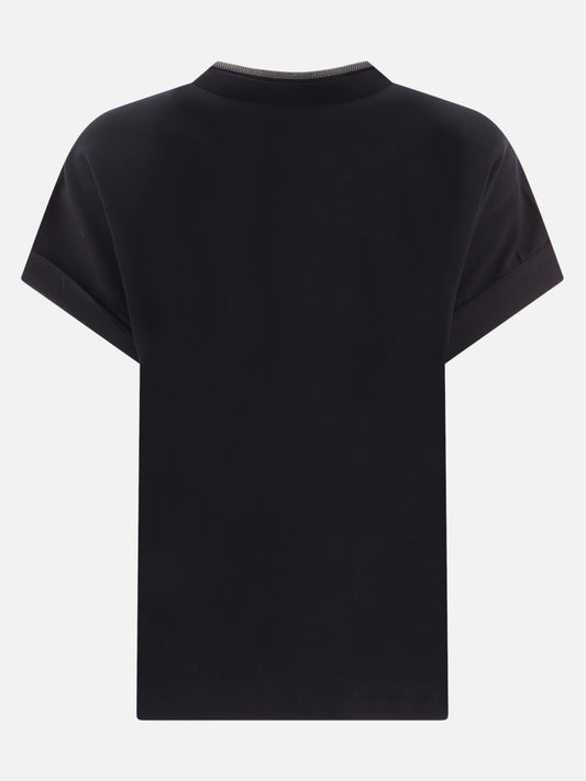 V neck t-shirts Solid colour  Black - Brunello Cucinelli Women | PLP | VIETTI Online Store | 2
