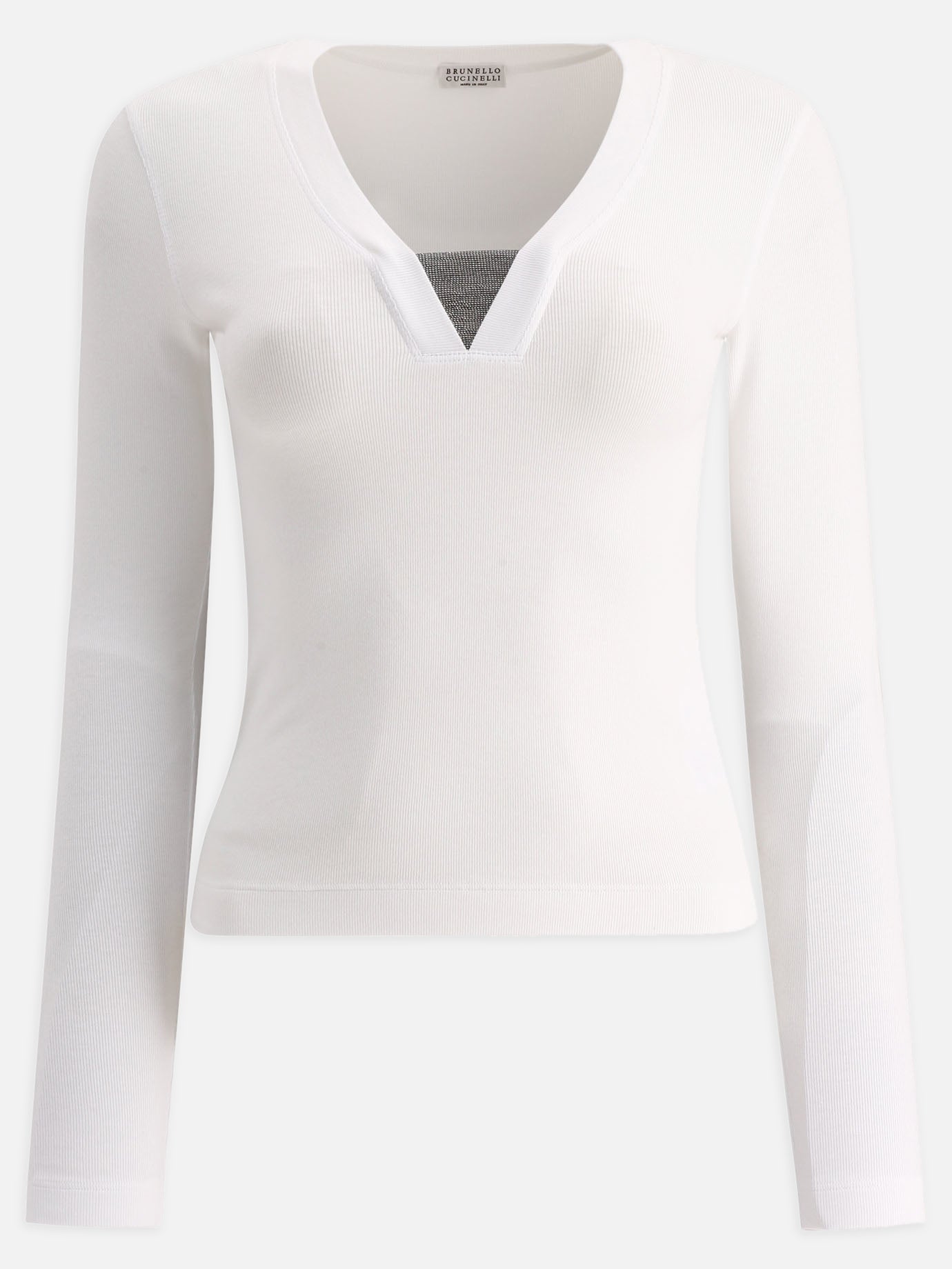 T-shirt scollo a V 94% cotton 6% elastane  Bianco - Brunello Cucinelli Donna | PDP | VIETTI Online Store | Zoom-Modal
