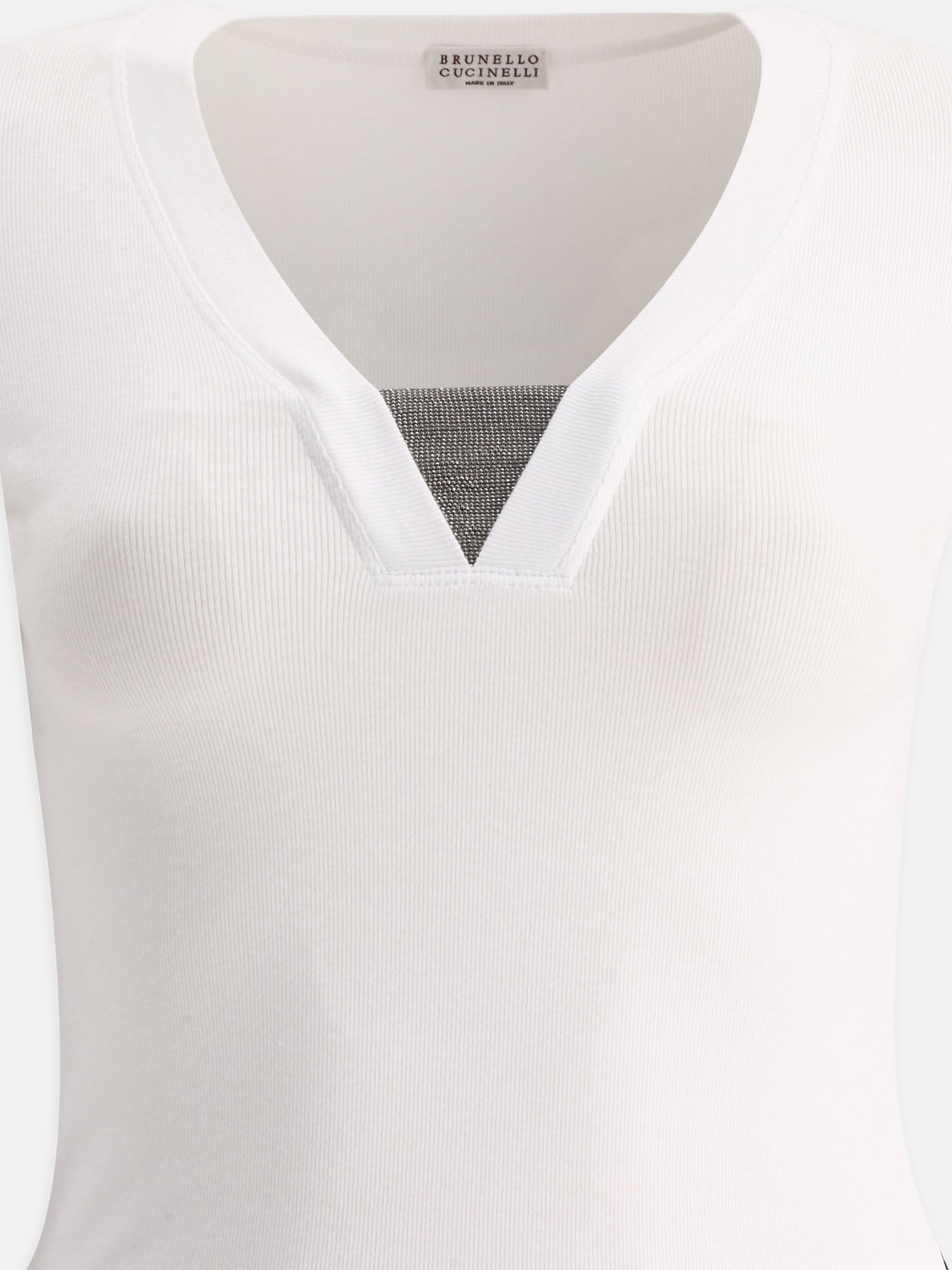 T-shirt scollo a V 94% cotton 6% elastane  Bianco - Brunello Cucinelli Donna | PDP | VIETTI Online Store | thumbnail_3