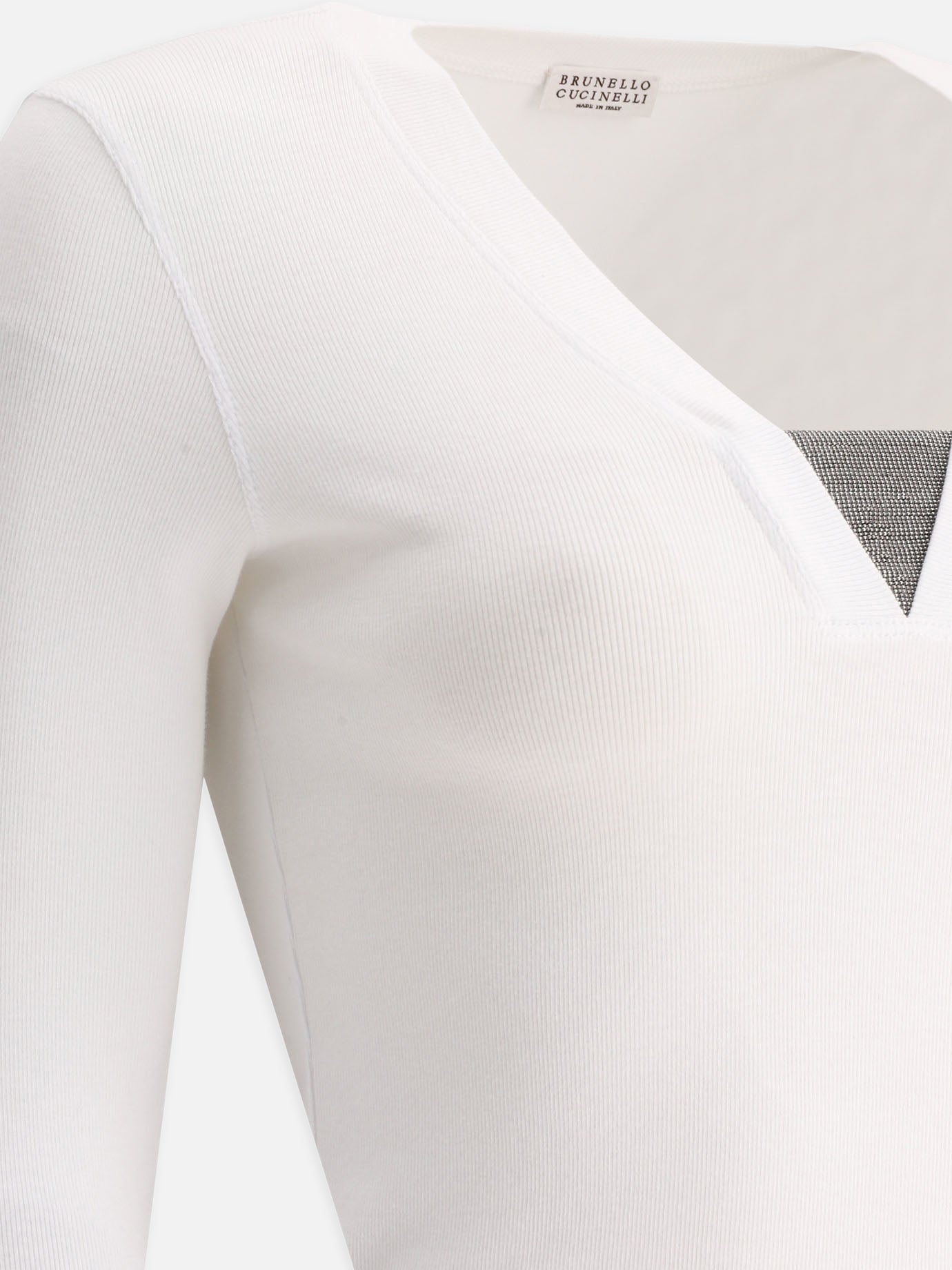 T-shirt scollo a V 94% cotton 6% elastane  Bianco - Brunello Cucinelli Donna | PDP | VIETTI Online Store | thumbnail_4