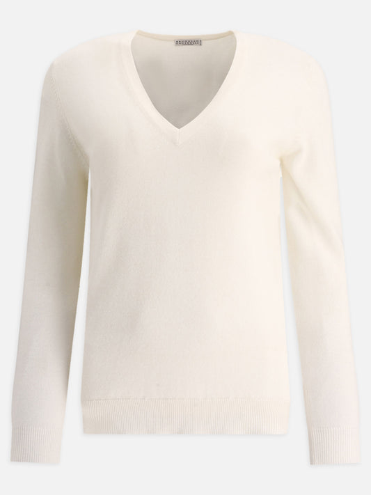 V neck sweaters 100% cashmere  White - Brunello Cucinelli Women | PLP | VIETTI Online Store 
