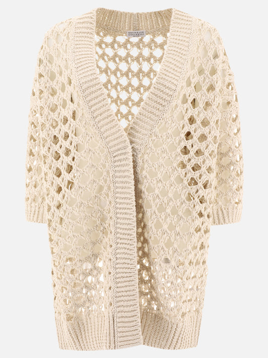 Jute and cotton mesh cardigan