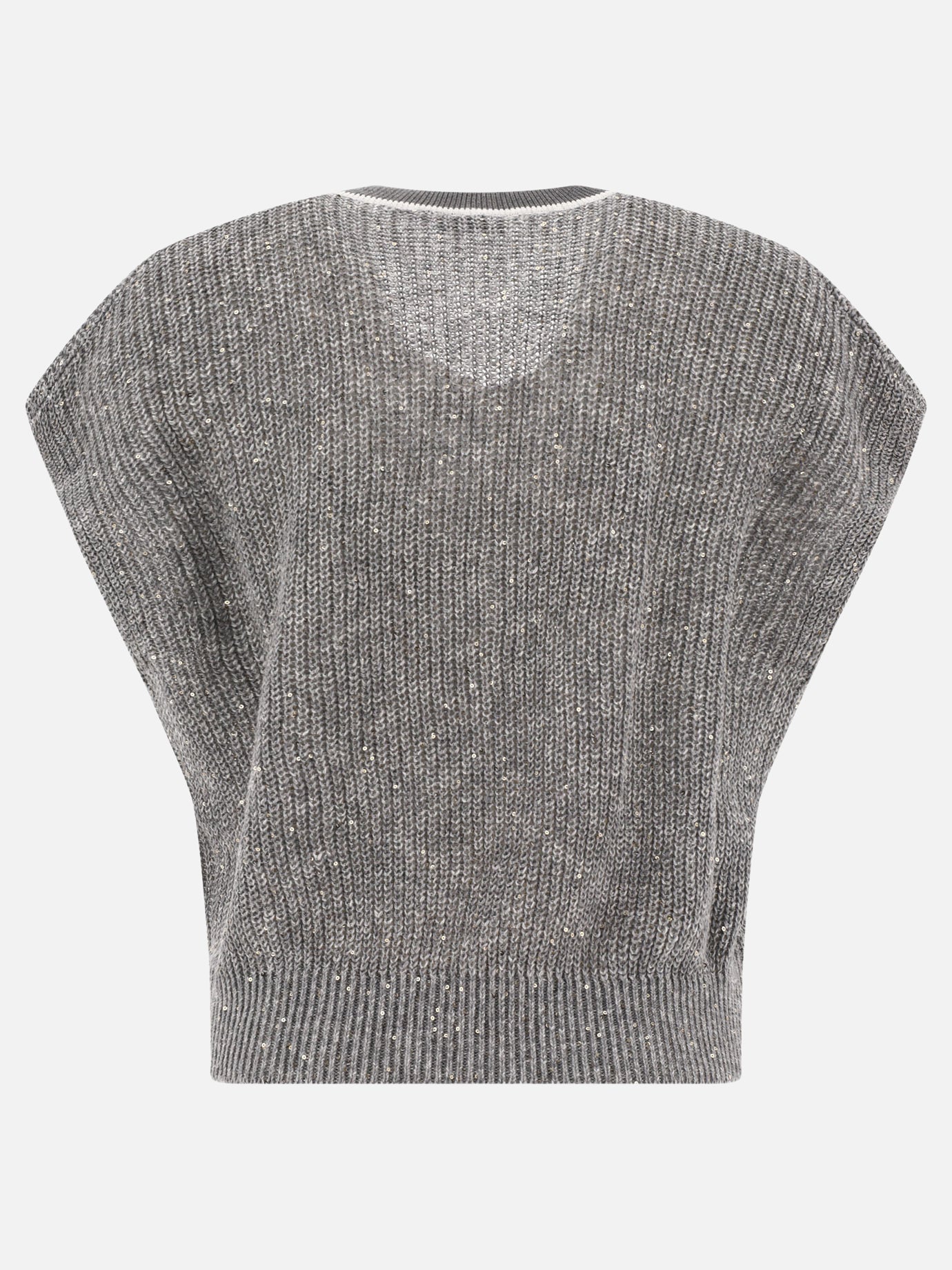 V neck sweaters 94% linen 6% nylon  Grey - Brunello Cucinelli Women | PDP | VIETTI Online Store | Zoom-Modal_2
