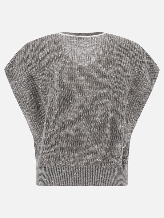 V neck sweaters 94% linen 6% nylon  Grey - Brunello Cucinelli Women | PLP | VIETTI Online Store | 2
