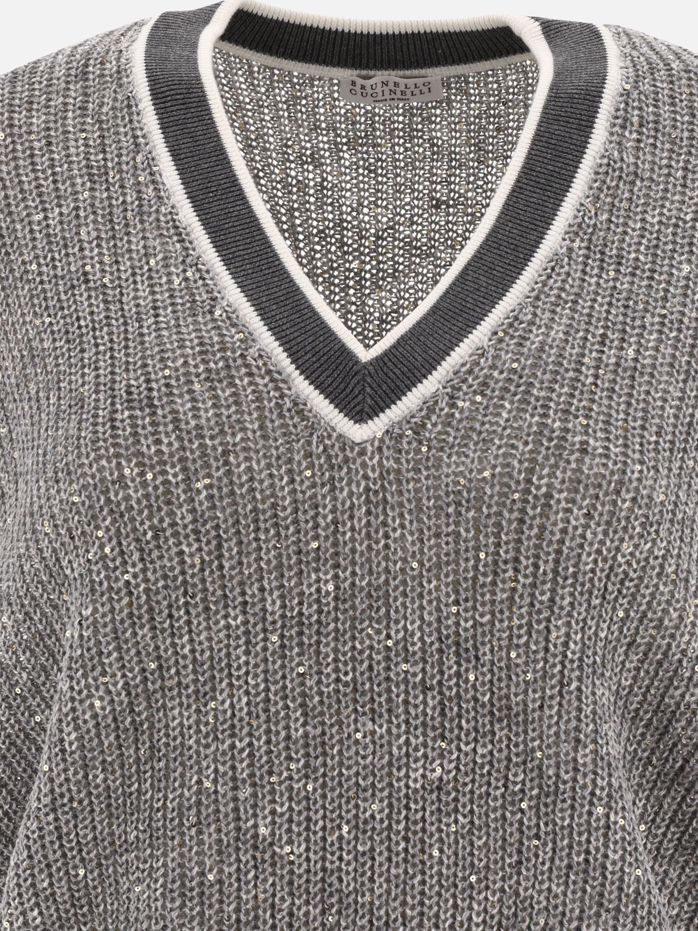 V neck sweaters 94% linen 6% nylon  Grey - Brunello Cucinelli Women | PDP | VIETTI Online Store | Zoom-Modal_3
