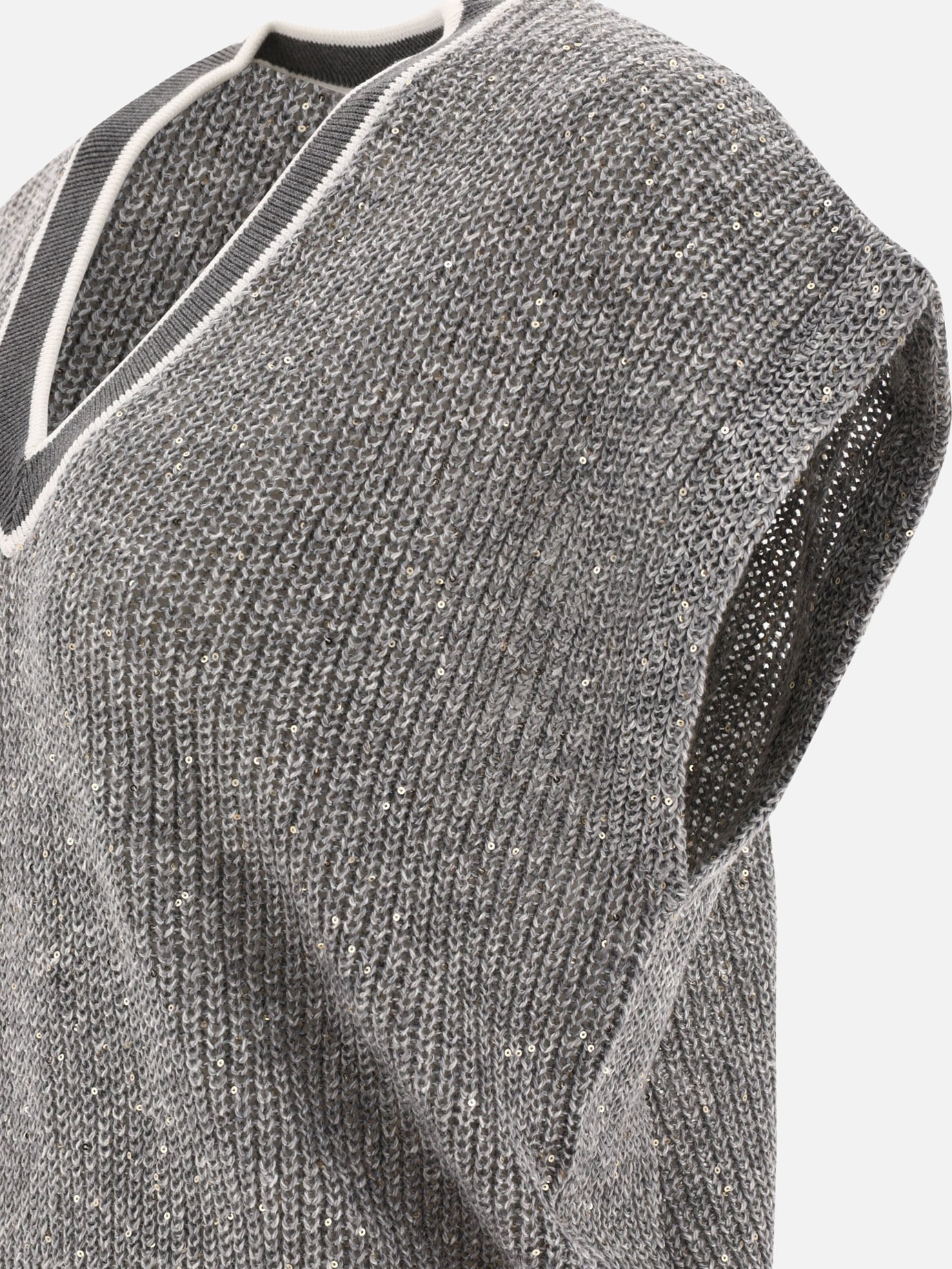 V neck sweaters 94% linen 6% nylon  Grey - Brunello Cucinelli Women | PDP | VIETTI Online Store | Zoom-Modal_4
