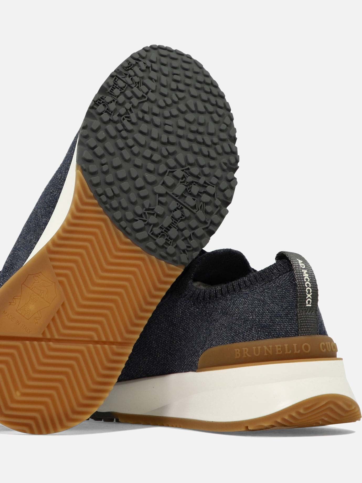 Sneaker basse 89% cotton 10% polyamide 1% elastane - 100% rubber  Blu - Brunello Cucinelli Uomo | PDP | VIETTI Online Store | Zoom-Modal_5
