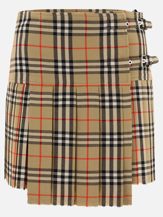 Pleated check wool mini kilt