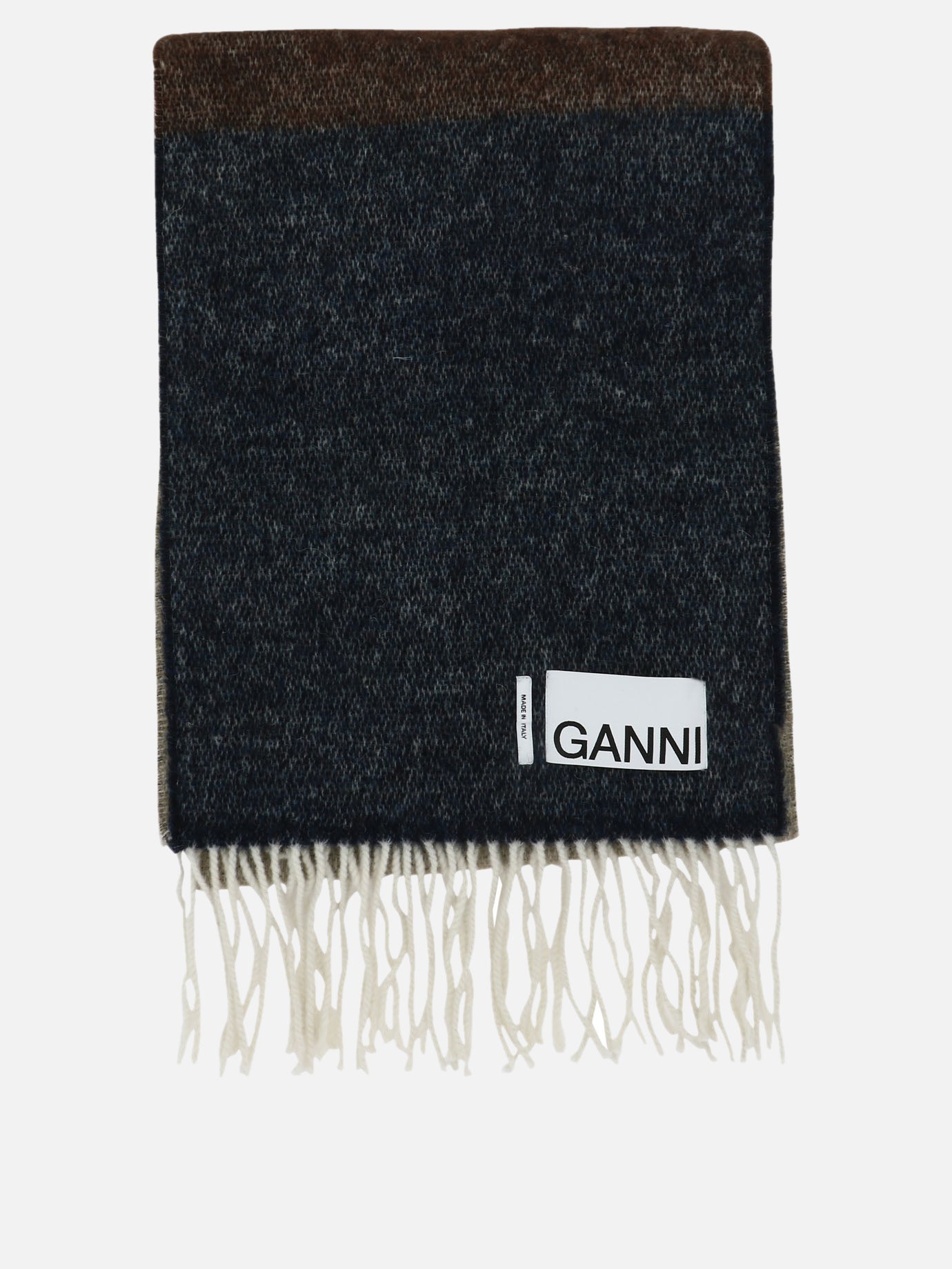 Sciarpe con frange 48% recycled wool 14% polyester 14% polyamide 13% acrylic 11% alpaca  Marrone - Ganni Donna | PDP | VIETTI Online Store | thumbnail